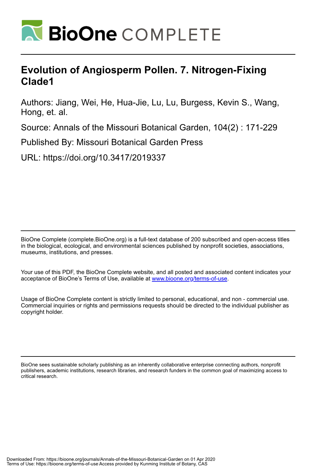 Evolution of Angiosperm Pollen. 7. Nitrogen-Fixing Clade1