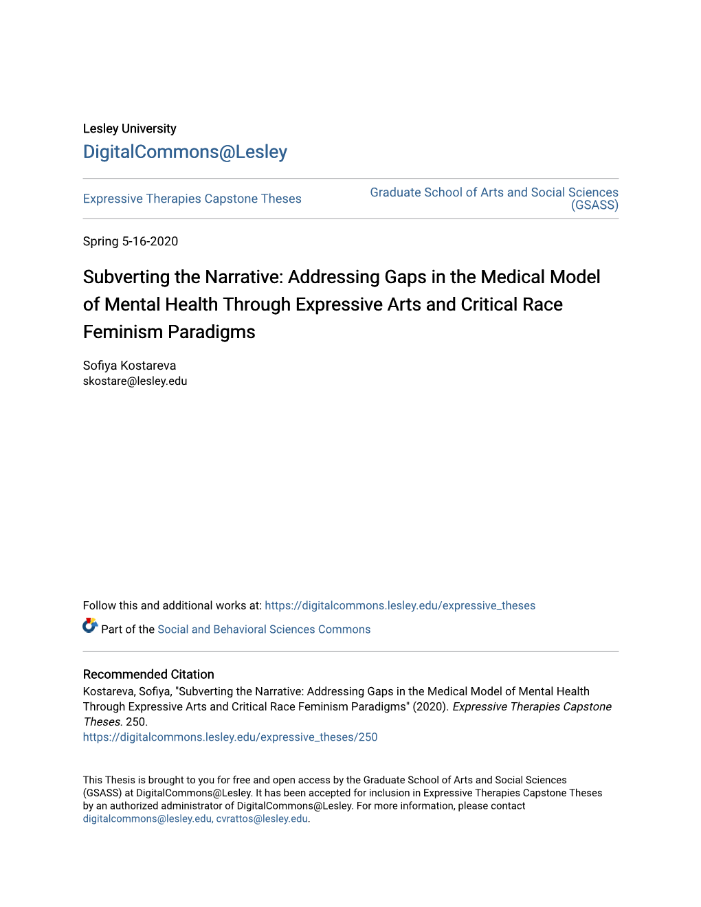 Subverting the Narrative: Addressing Gaps in the Medical Model of Mental Health Through Expressive Arts and Critical Race Feminism Paradigms