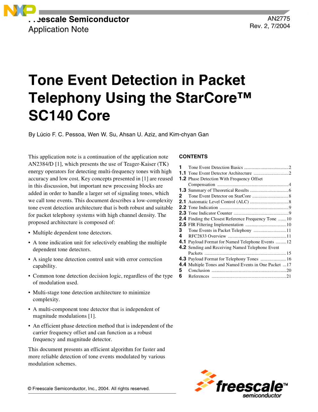 AN2775, Tone Event Detection in Packet Telephony Using The