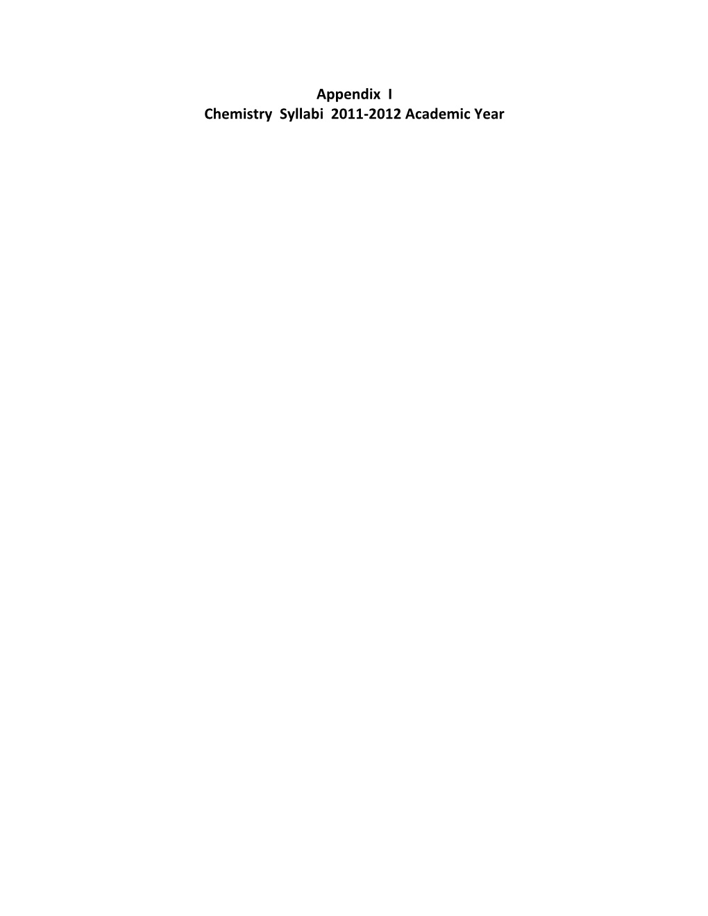 Appendix I Chemistry Syllabi 2011-2012 Academic Year