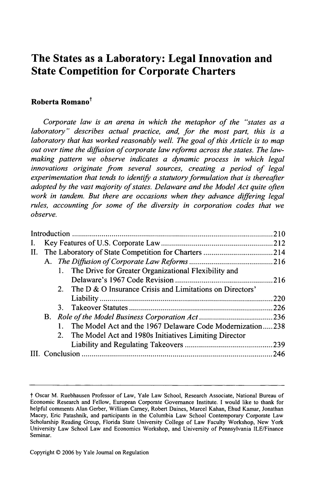 Legal Innovation and State Competition for Corporate Charters