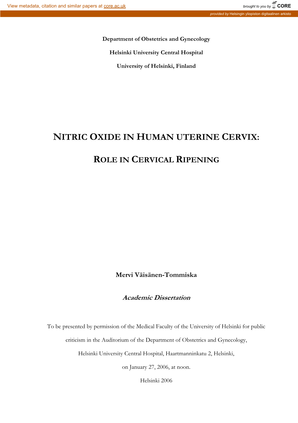 Nitric Oxide in Human Uterine Cervix: Role in Cervical Ripening