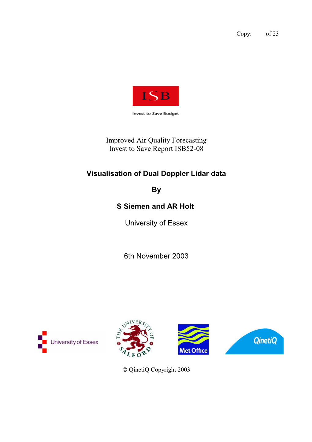 Visualisation of Dual Doppler Lidar Data