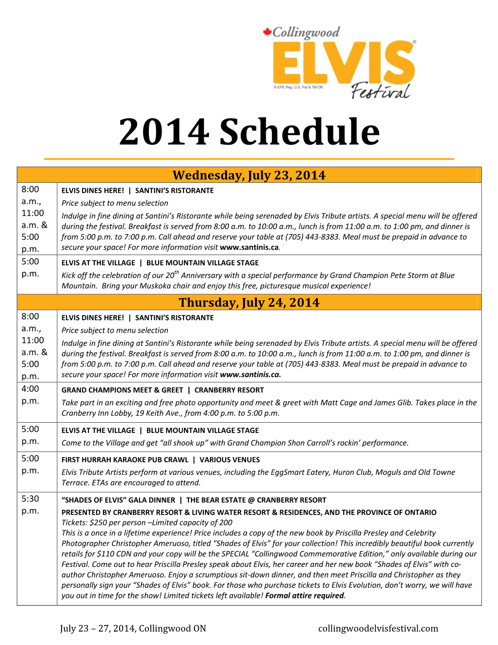 2014 Schedule