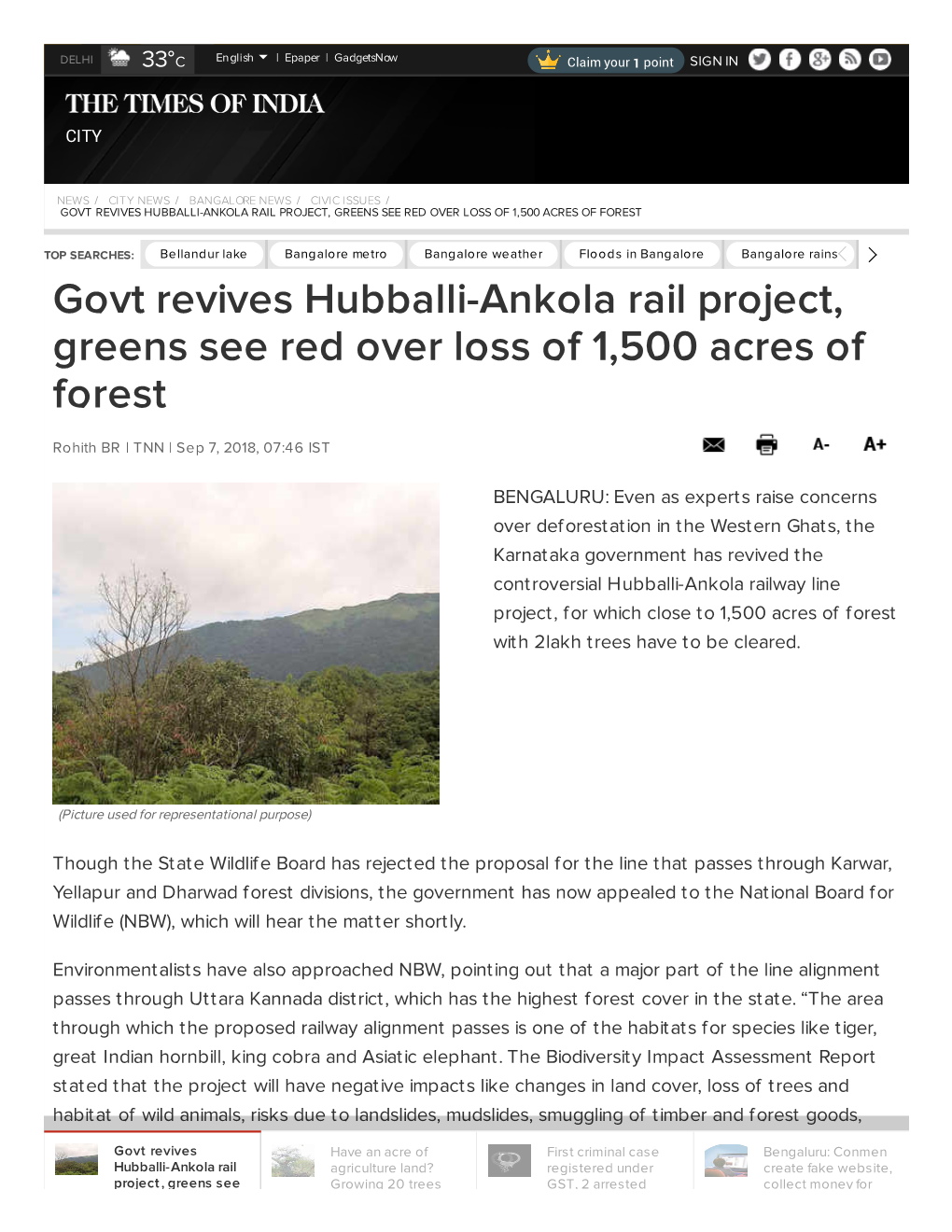 Govt Revives Hubballi-Ankola Rail Project, Greens See Red Over Loss of 1,500 Acres of Forest