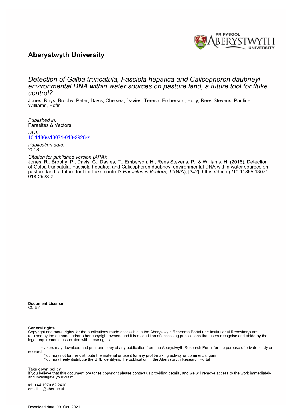 Detection of Galba Truncatula, Fasciola Hepatica And