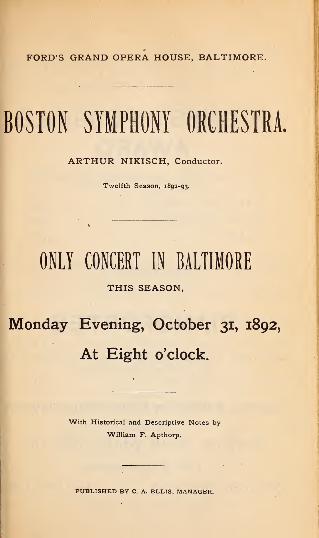 Boston Symphony Orchestra Concert Programs, Season 12, 1892-1893