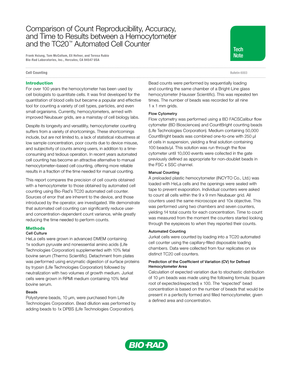 Comparison of Count Reproducibility, Accuracy, and Time to Results