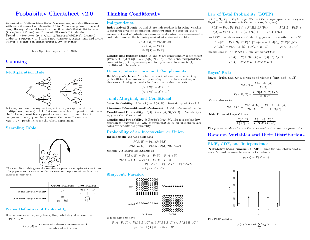 Probability Cheatsheet V2.0 Thinking Conditionally Law of Total Probability (LOTP)