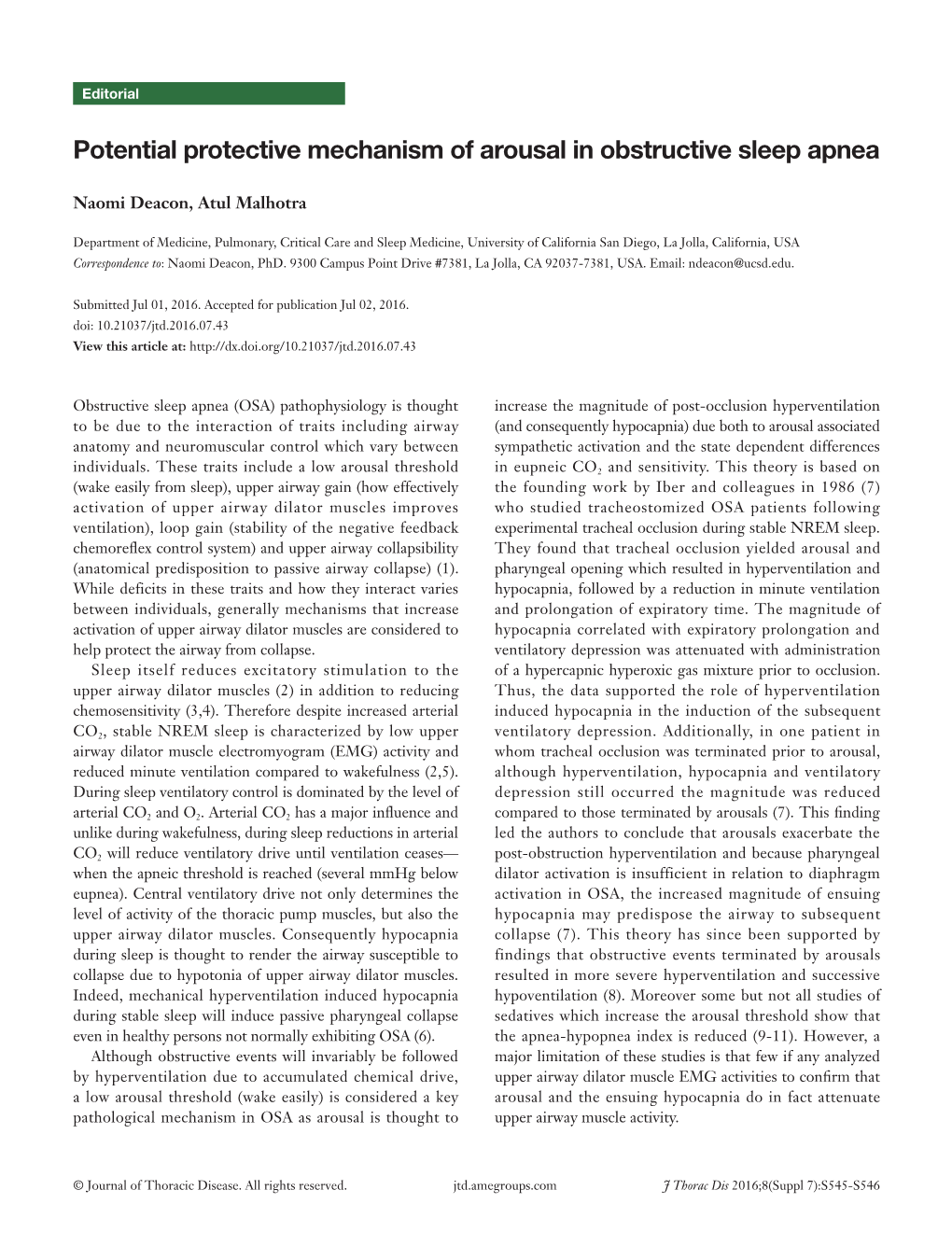 Potential Protective Mechanism of Arousal in Obstructive Sleep Apnea