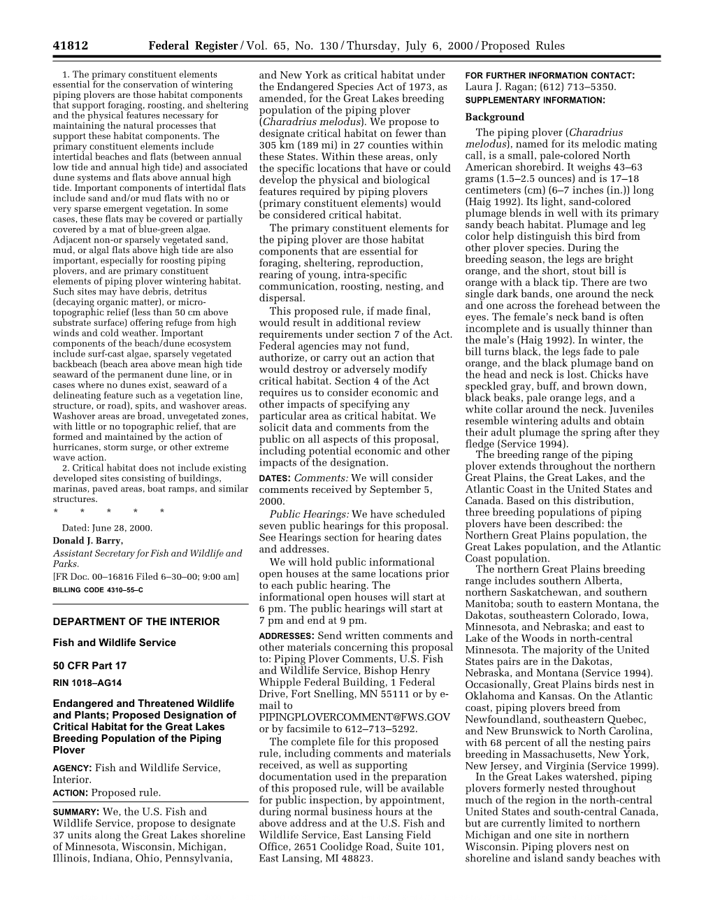 Federal Register/Vol. 65, No. 130/Thursday, July 6, 2000/Proposed Rules