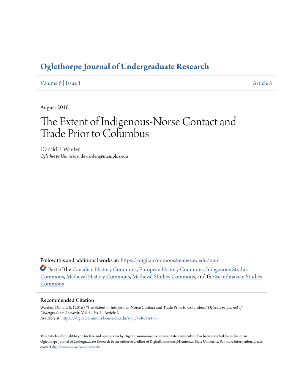 The Extent of Indigenous-Norse Contact and Trade Prior to Columbus Donald E