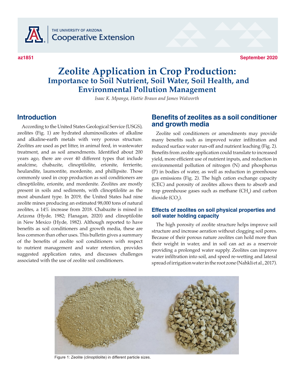 Zeolite Application in Crop Production: Importance to Soil Nutrient, Soil Water, Soil Health, and Environmental Pollution Management Isaac K