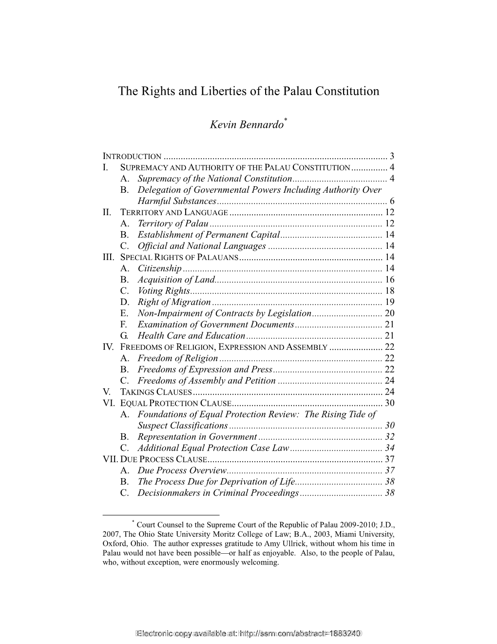 The Rights and Liberties of the Palau Constitution