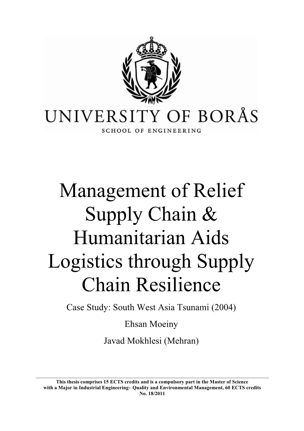 Management of Relief Supply Chain & Humanitarian Aids Logistics