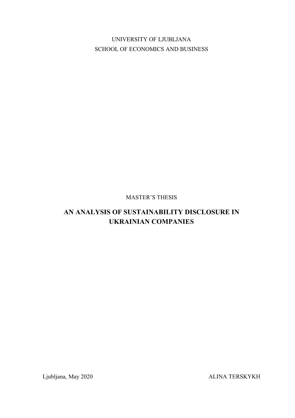 An Analysis of Sustainability Disclosure in Ukrainian Companies