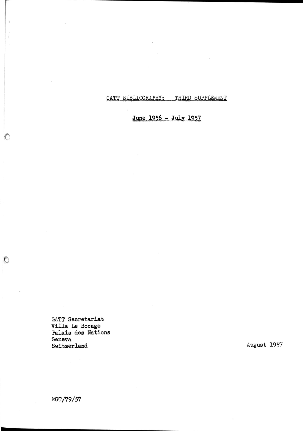 GATT BIBLIOGRAPHY: THIRD Supplemnat June 1956