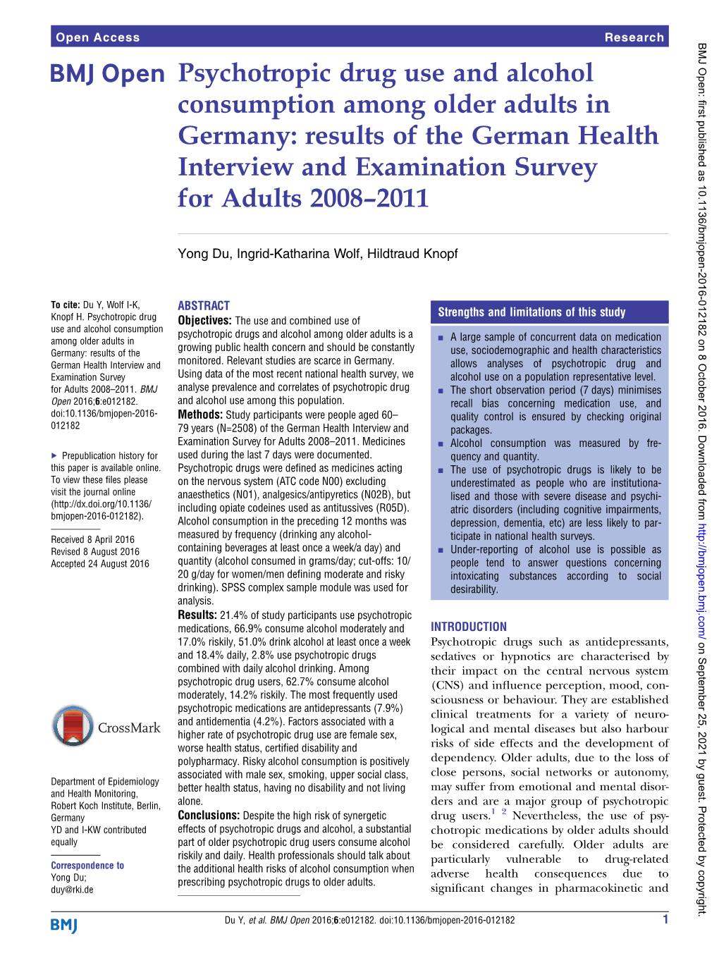 Psychotropic Drug Use and Alcohol Consumption Among Older Adults in Germany: Results of the German Health Interview and Examination Survey for Adults 2008–2011