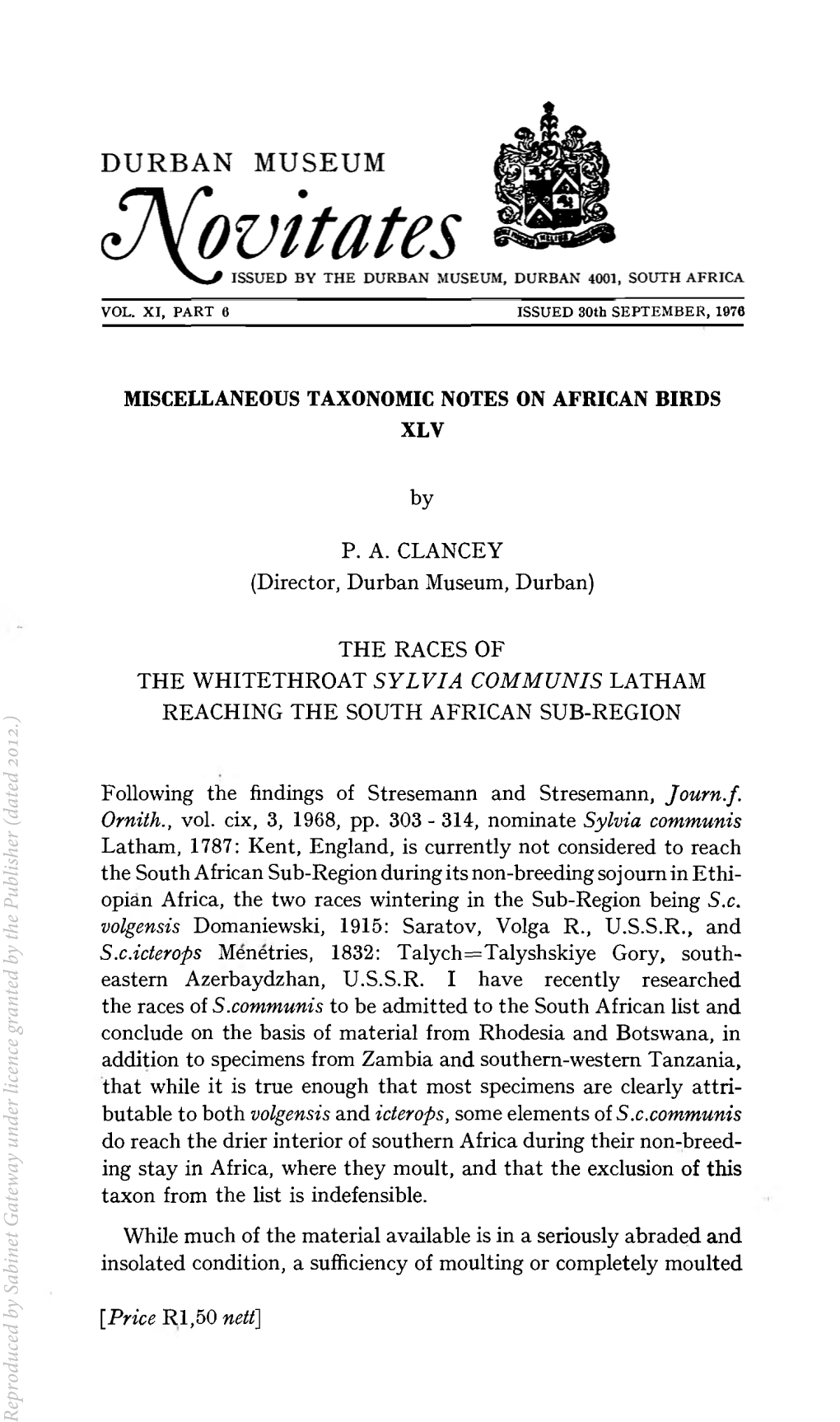 The Austral African Races of the Rush Warbler Bradypterus Baboecala.Pdf