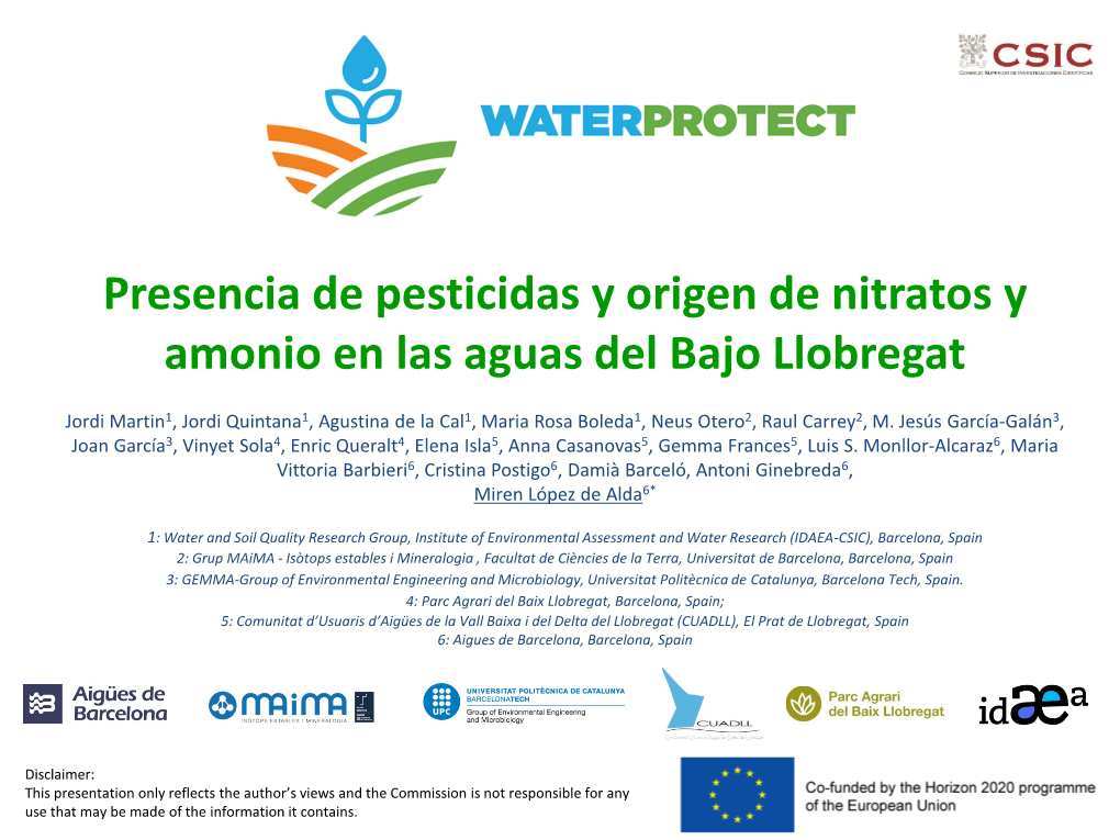 Presencia De Pesticidas Y Origen De Nitratos Y Amonio En Las Aguas Del Bajo Llobregat