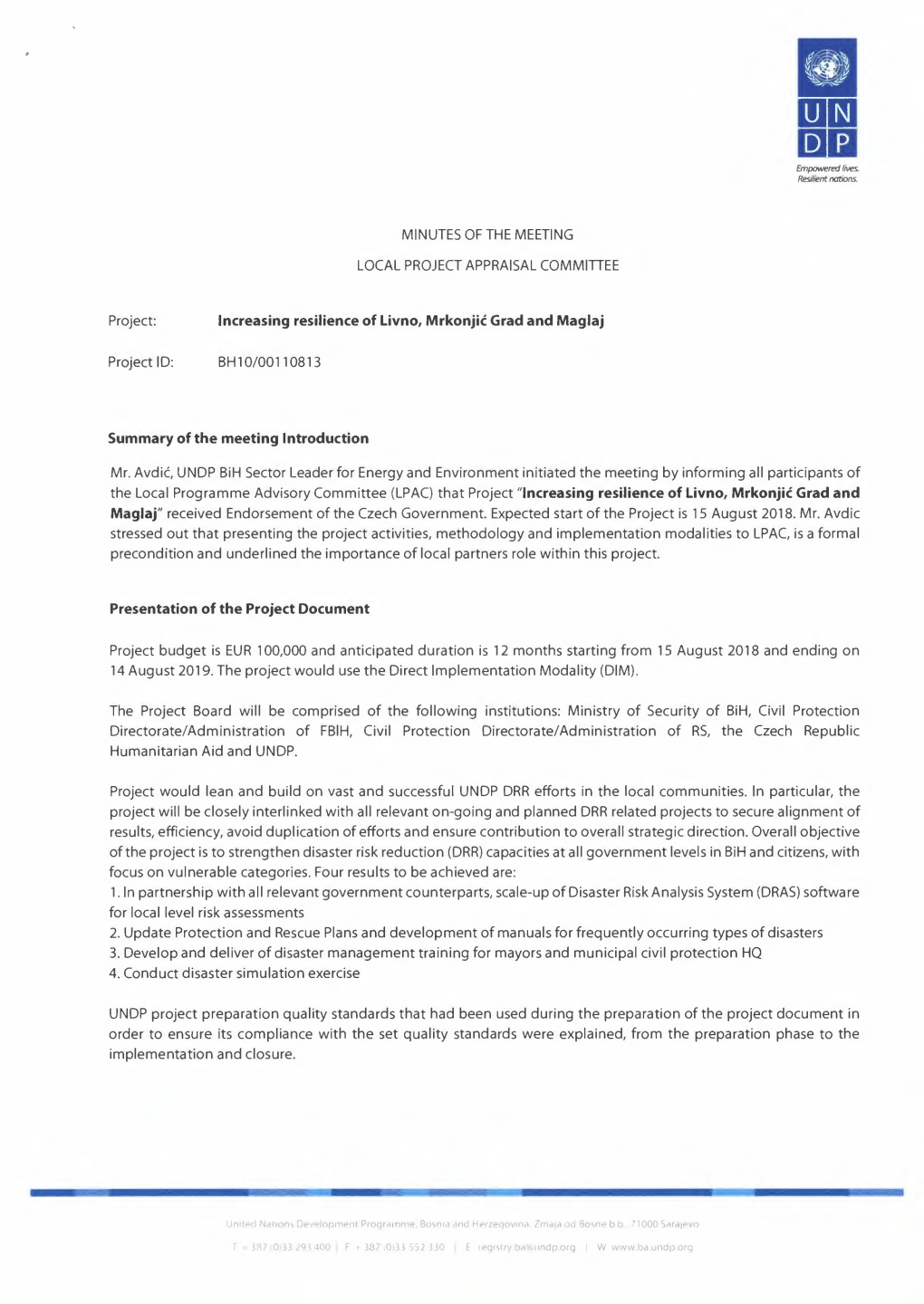 Minutes of the Meeting Local Project Appraisal