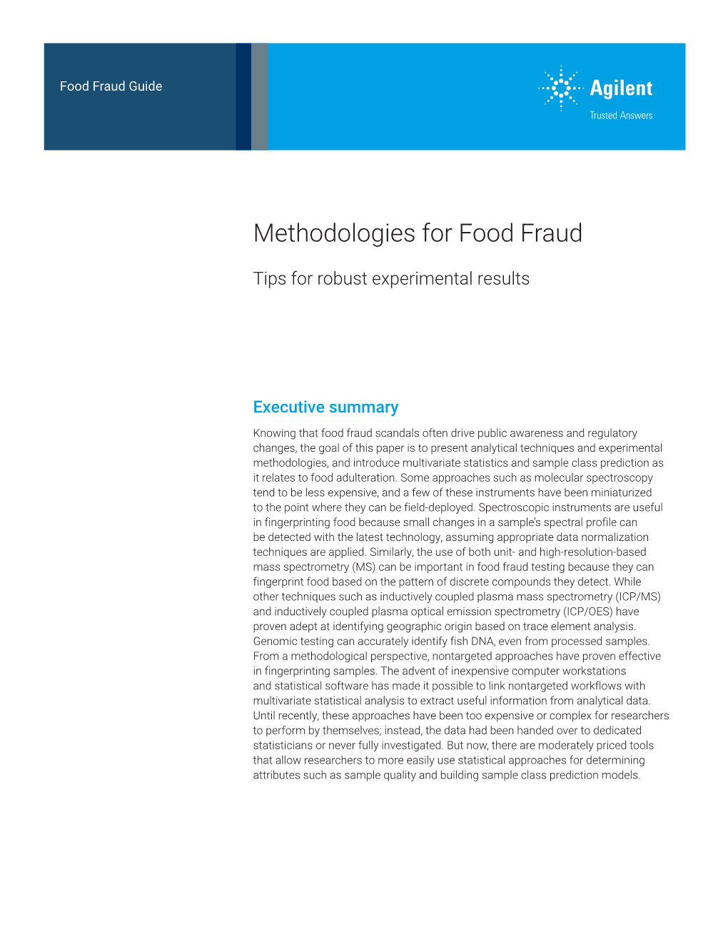 Methodologies for Food Fraud
