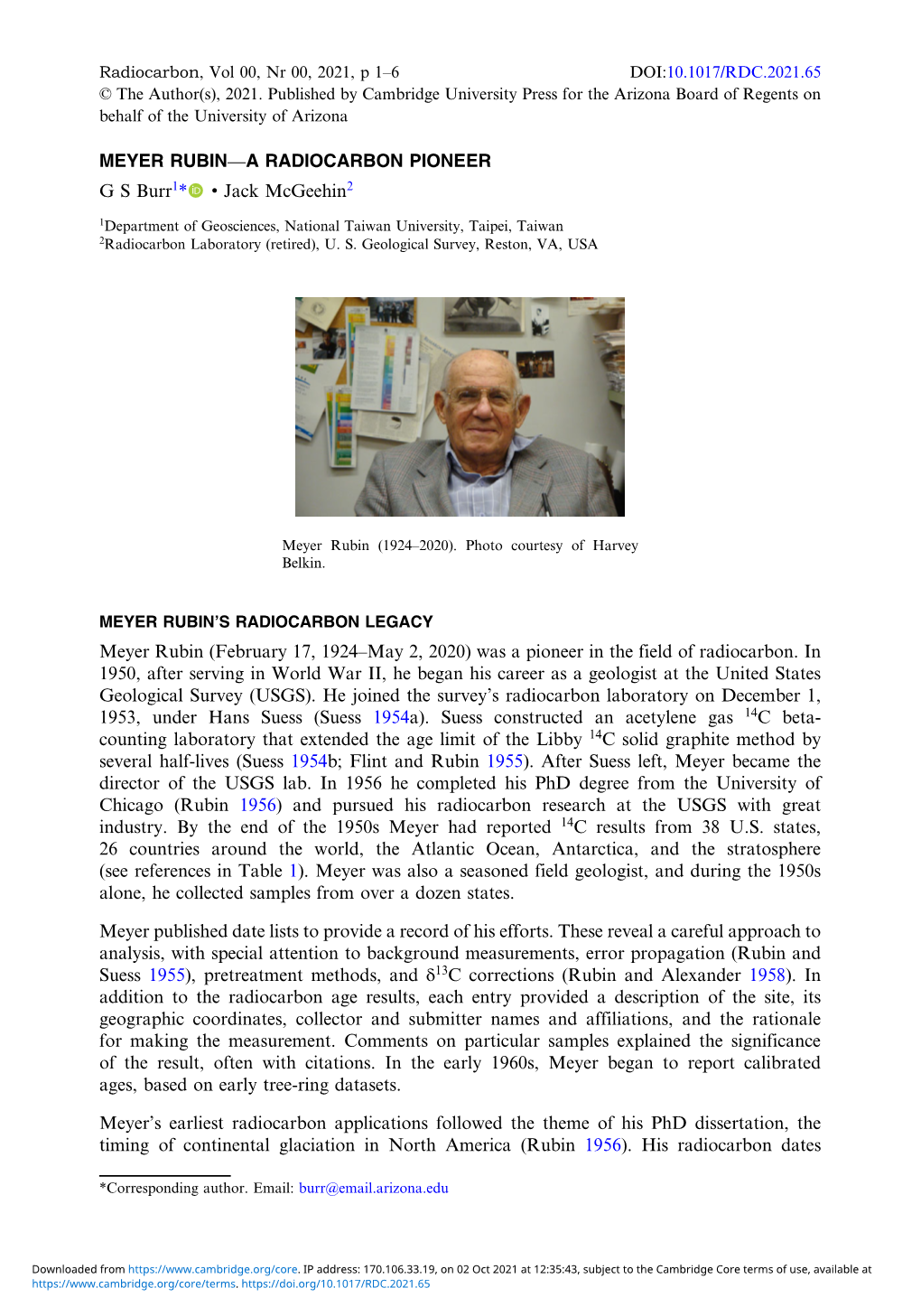 Meyer Rubin-A Radiocarbon Pioneer