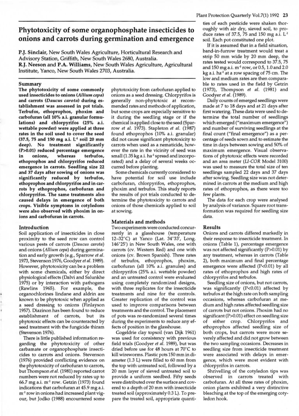 Phytotoxicity of Some Organophosphate Insecticides to Oughly with Air Dry, Sieved Soil, to Pro­ Duce Rates of 37.5, 75 and ISO Mg Aj