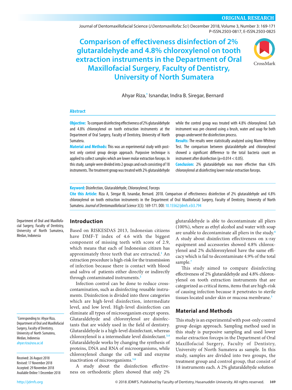 Comparison of Effectiveness Disinfection of 2%