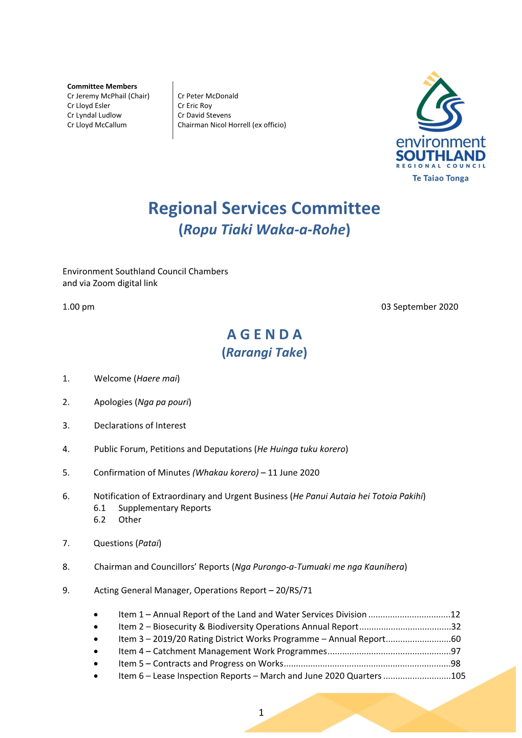 Regional Services Committee (Ropu Tiaki Waka-A-Rohe)