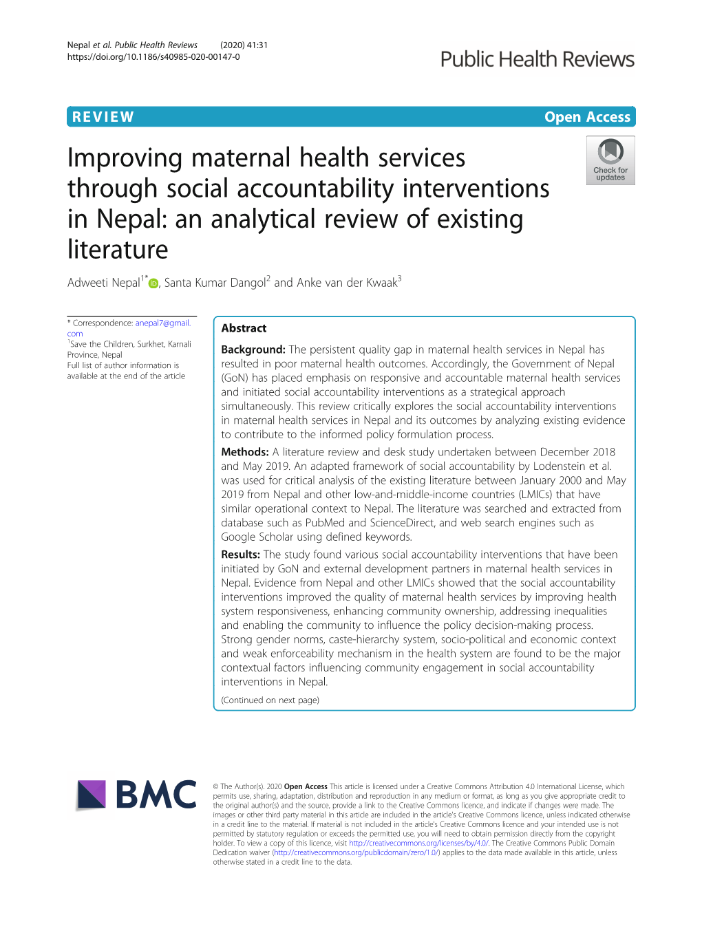 Improving Maternal Health Services Through Social Accountability Interventions in Nepal: an Analytical Review of Existing Litera