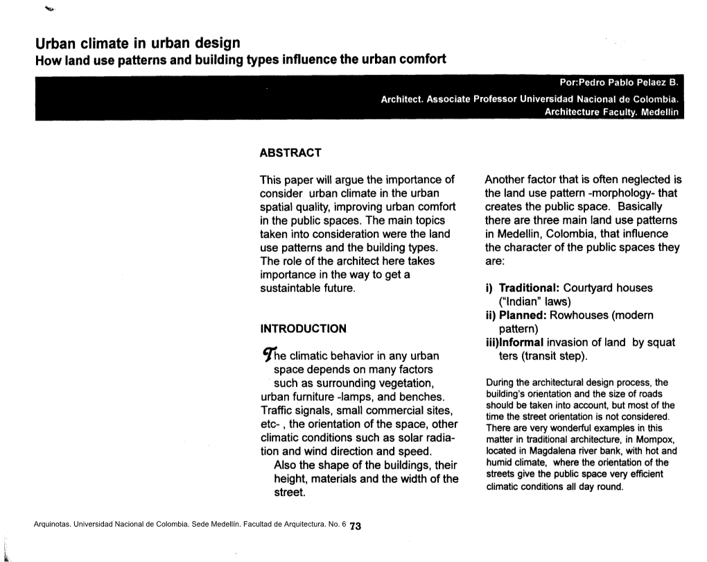 Urban Climate in Urban Design How Land Use Patterns and Building Types Influence the Urban Comfort