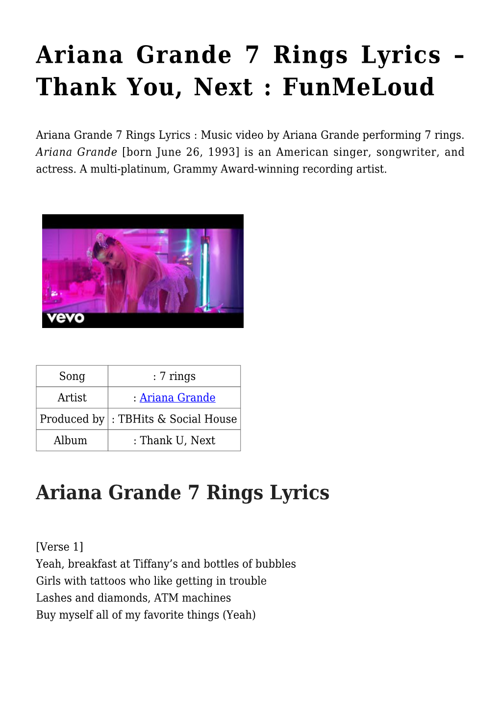 Ariana Grande 7 Rings Lyrics &#8211