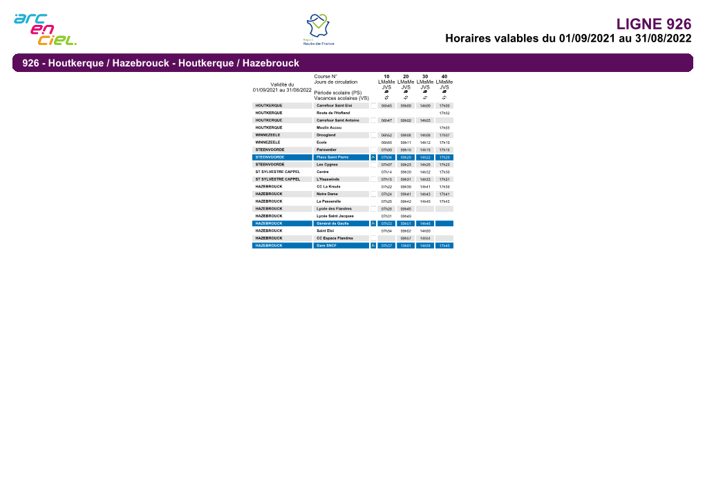 Horaires De La Ligne 926S