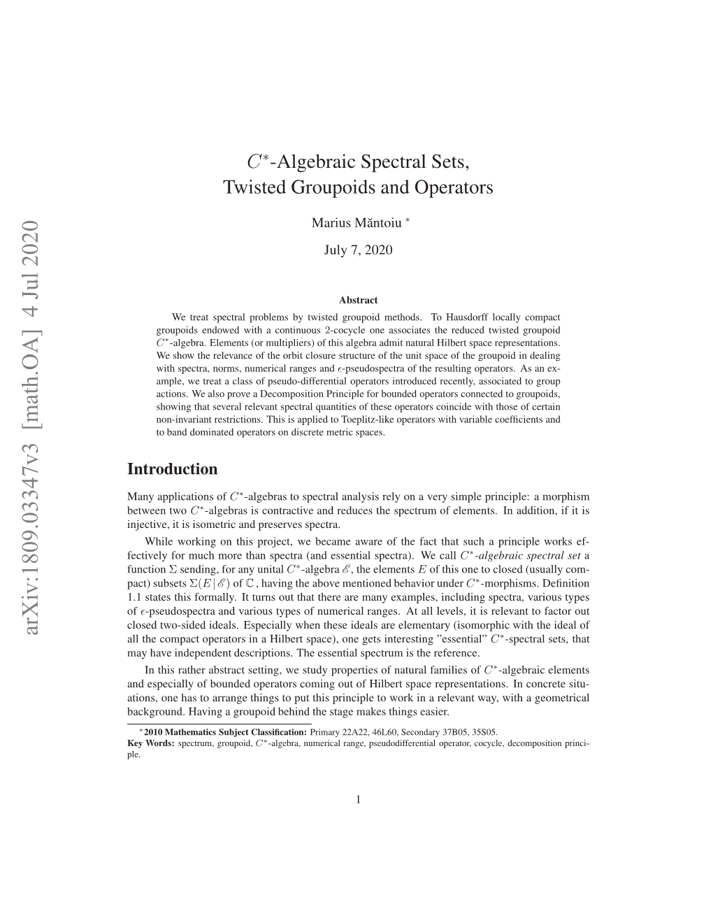 C*-Algebraic Spectral Sets, Twisted Groupoids and Operators