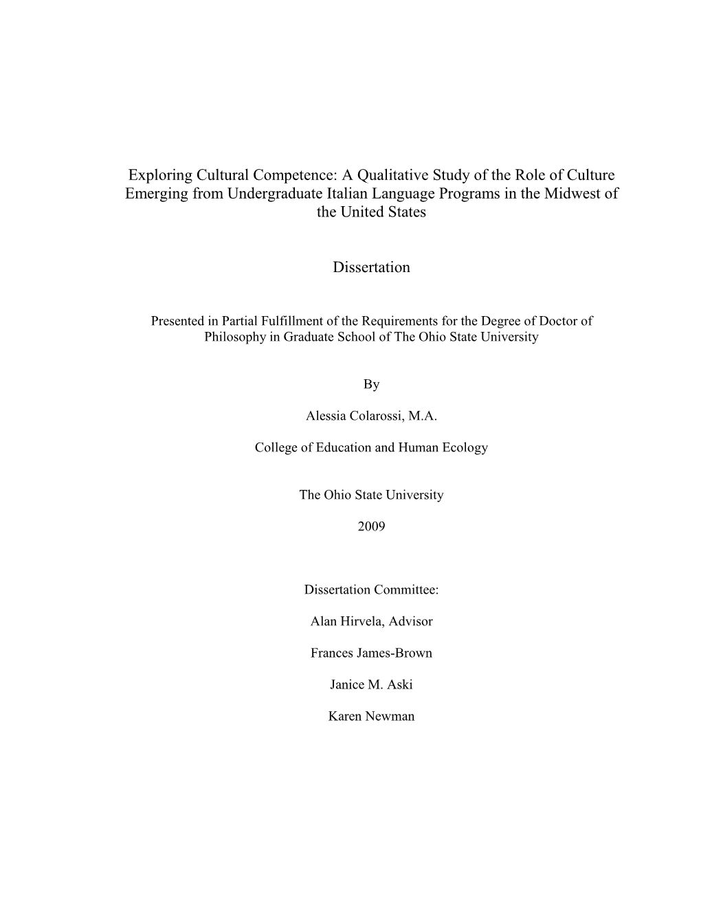 A Qualitative Study of the Role of Culture Emerging from Undergraduate Italian Language Programs in the Midwest of the United States