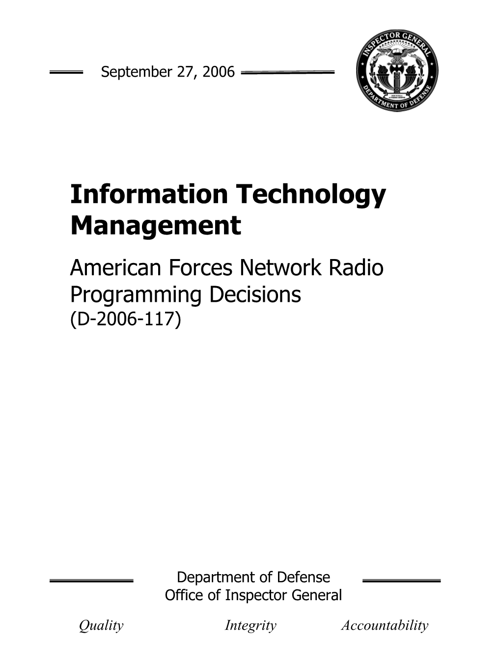 American Forces Network Radio Programming Decisions (D-2006-117)