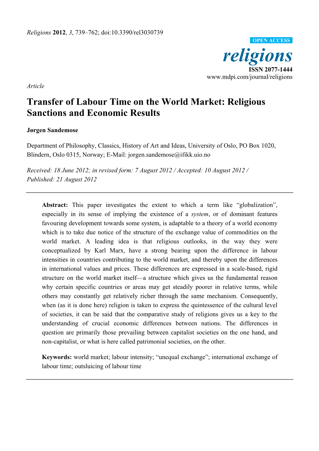 Religious Sanctions and Economic Results
