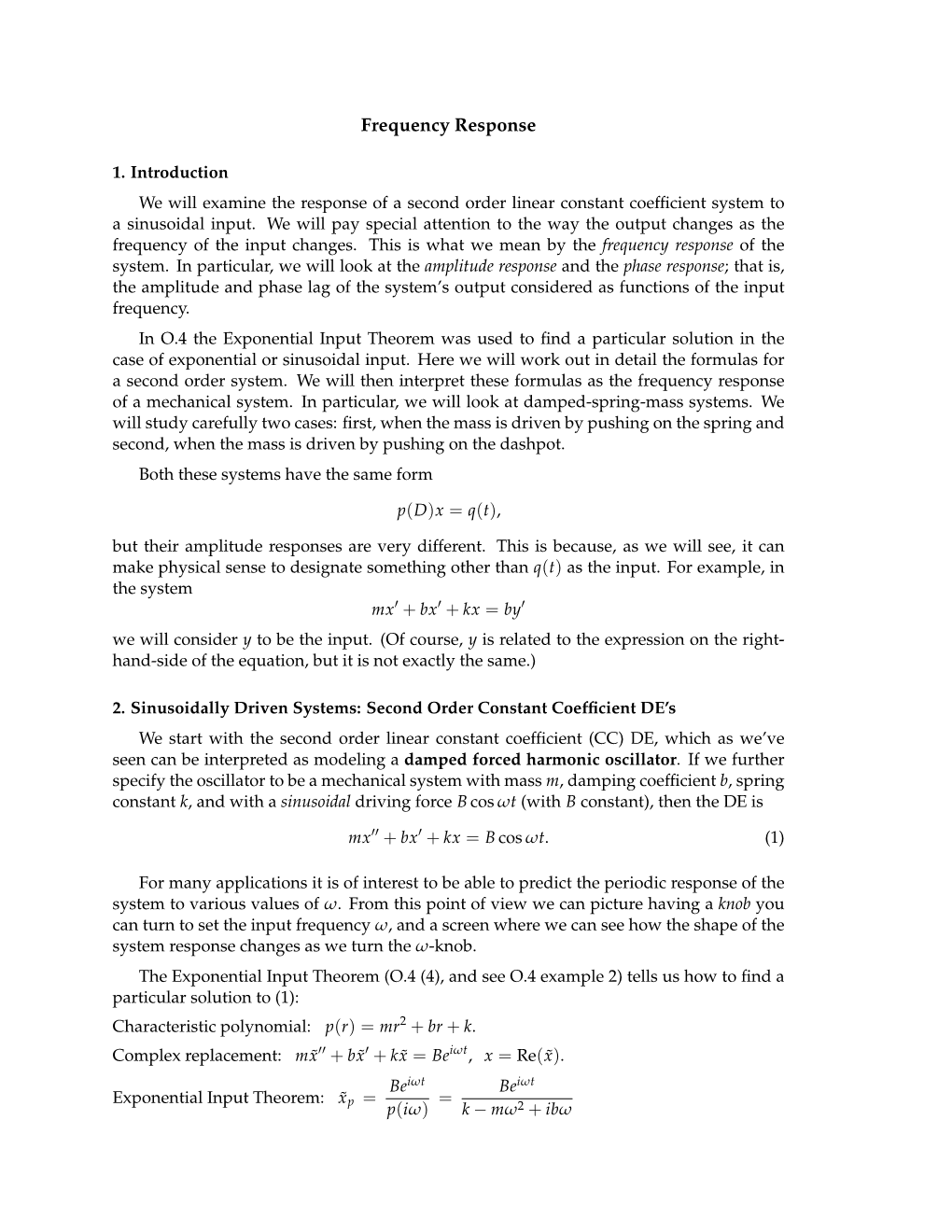 Frequency Response = K − Ml