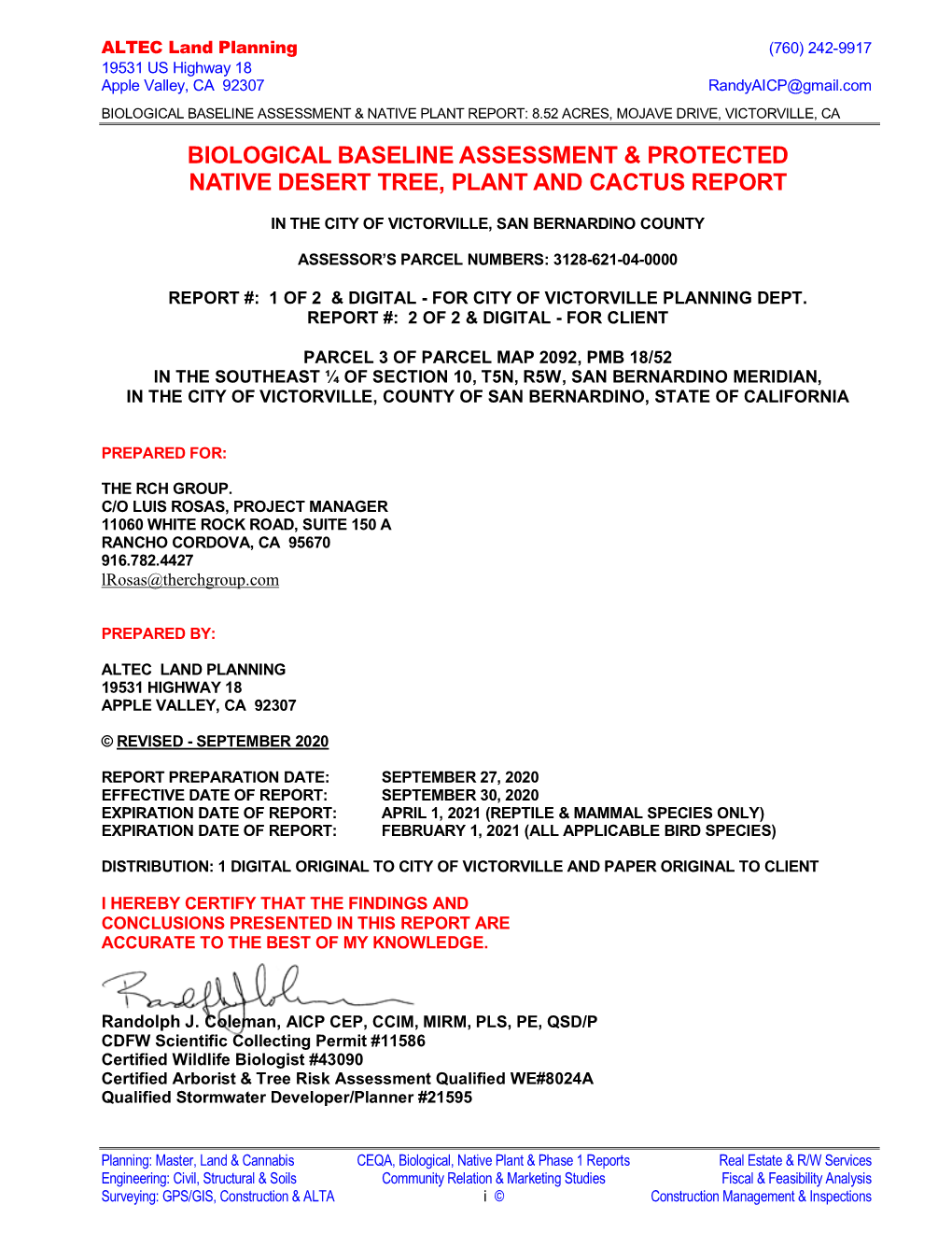 Biological Baseline Assessment & Protected