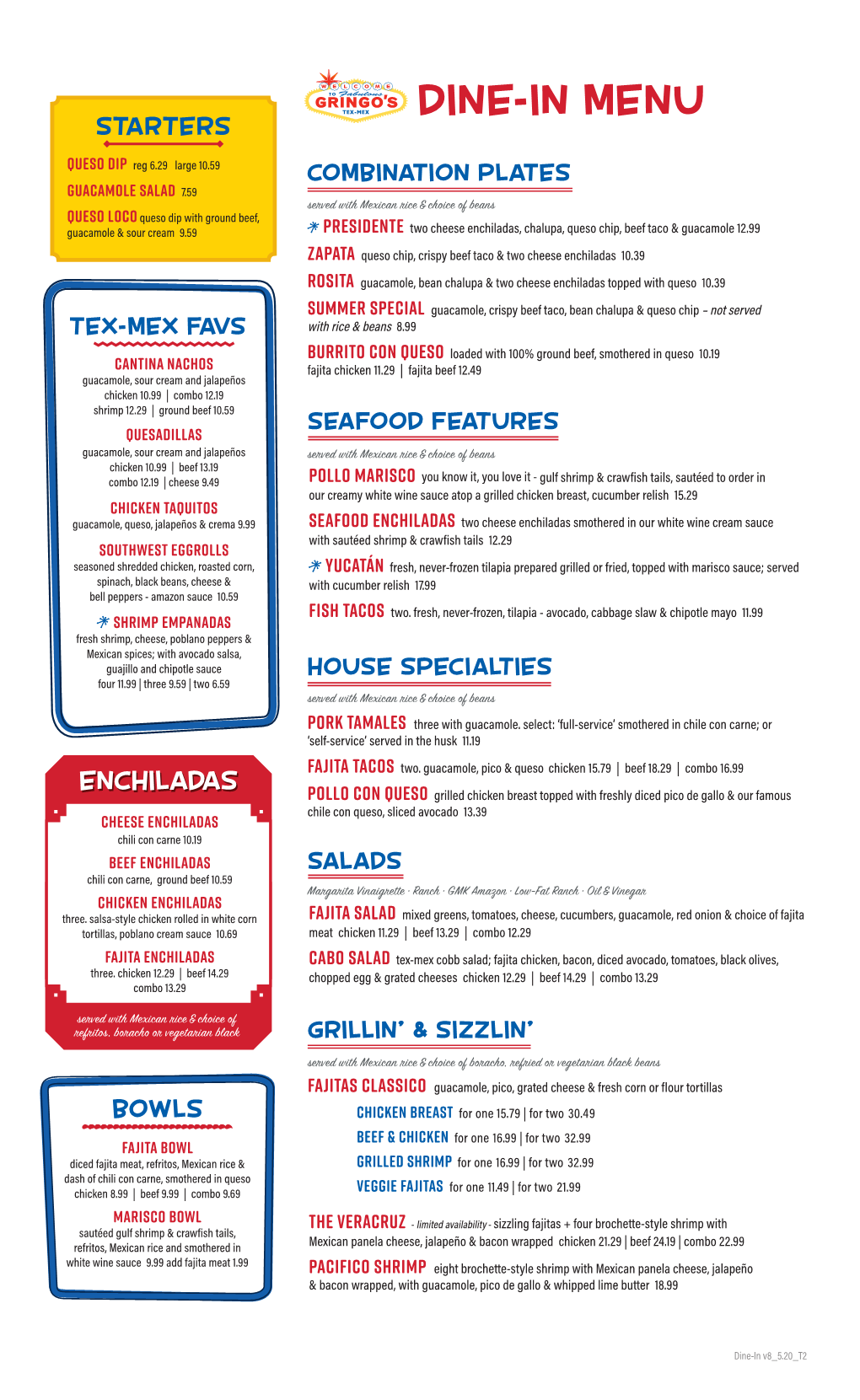 Dine-In Menu