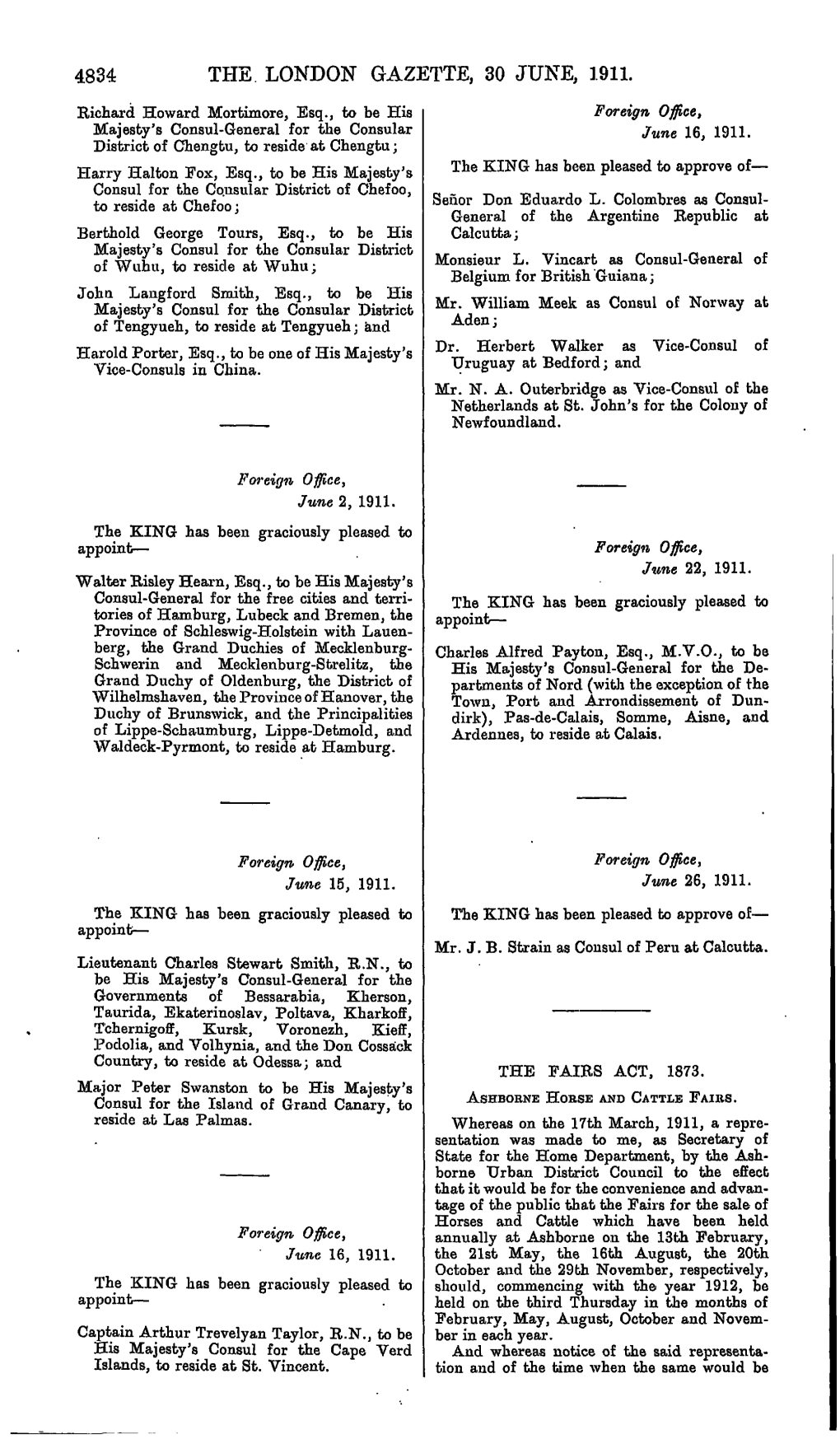 The London Gazette, 30 June, 1911