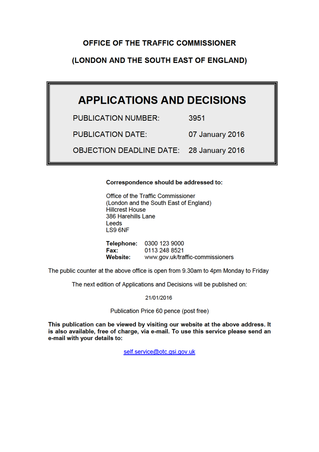 APPLICATIONS and DECISIONS 7 January 2016