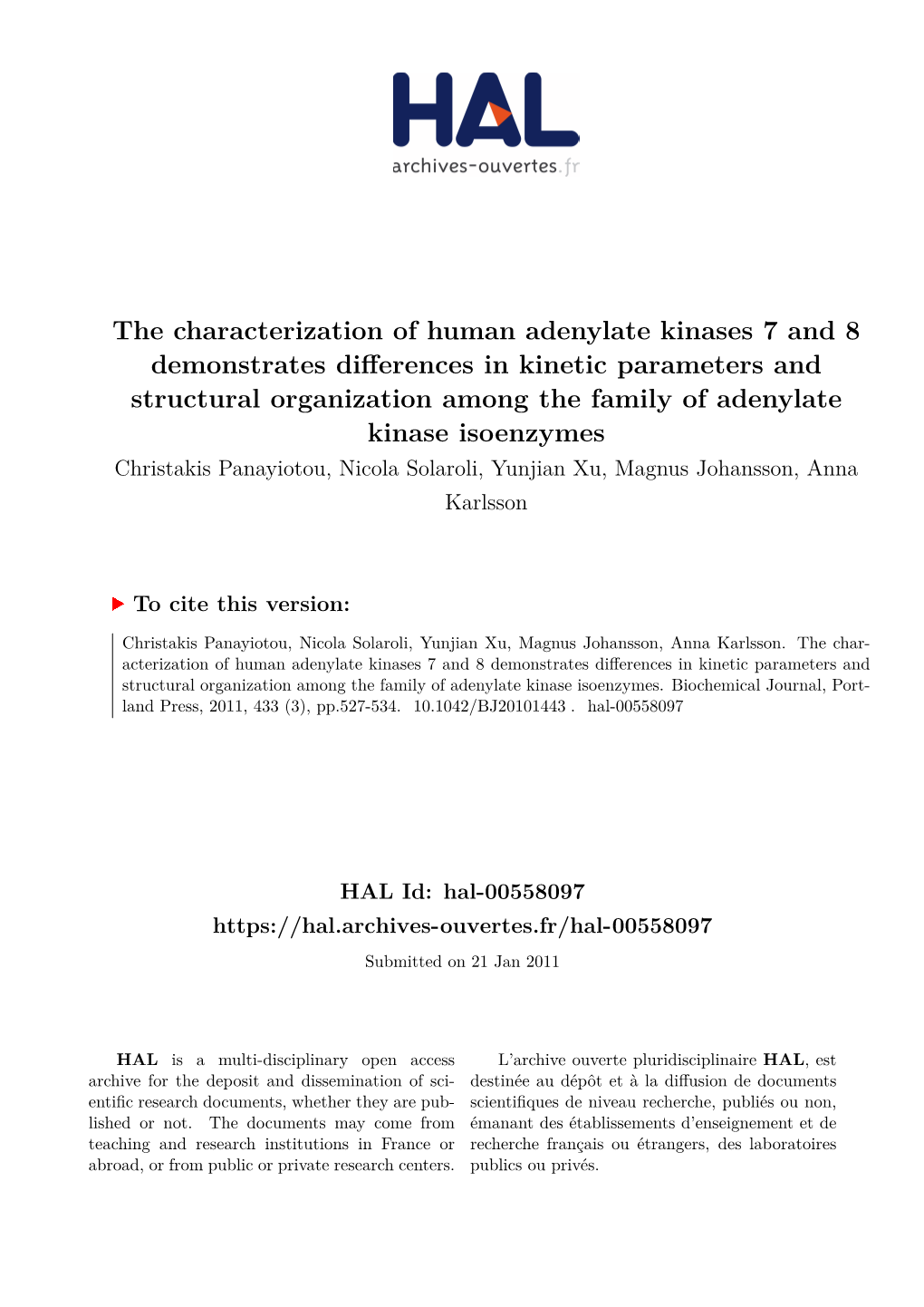 The Characterization of Human Adenylate Kinases 7 and 8