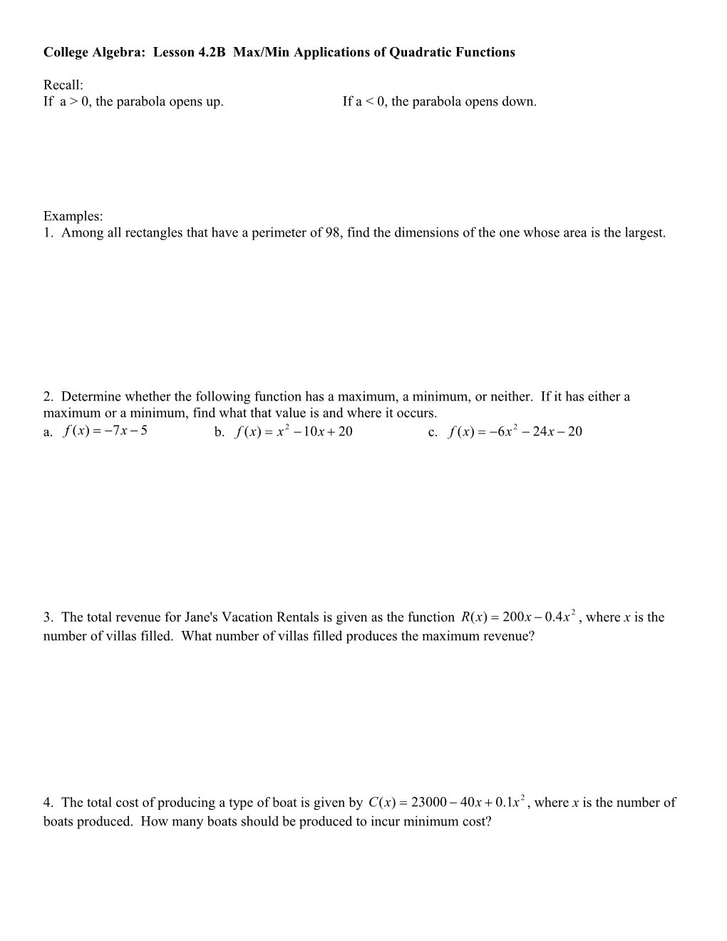 College Algebra: Lesson 4