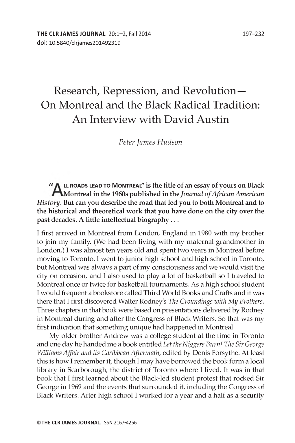 Research, Repression, and Revolution— on Montreal and the Black Radical Tradition: an Interview with David Austin