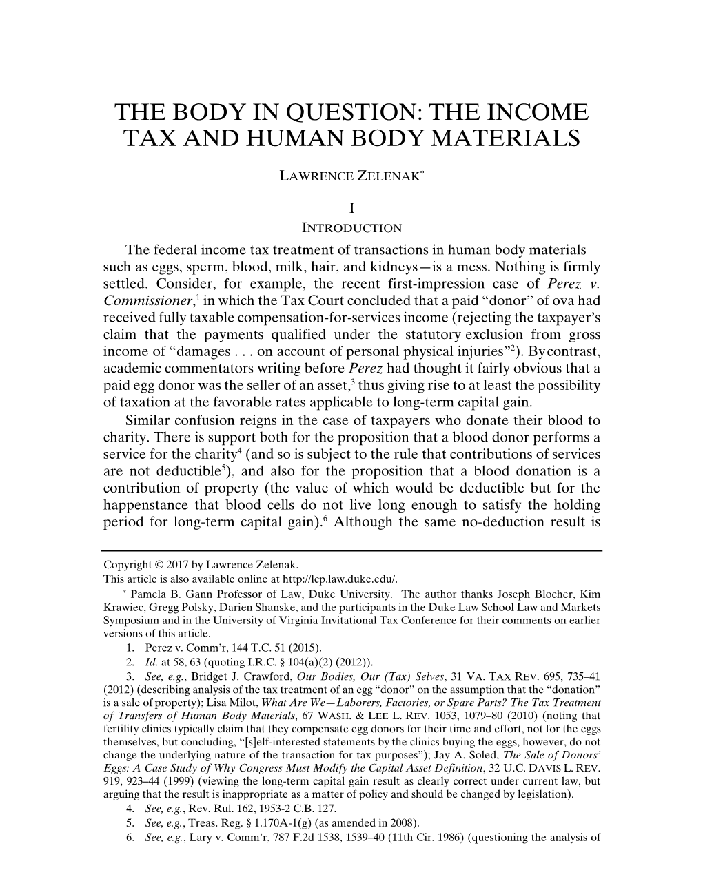 The Body in Question: the Income Tax and Human Body Materials