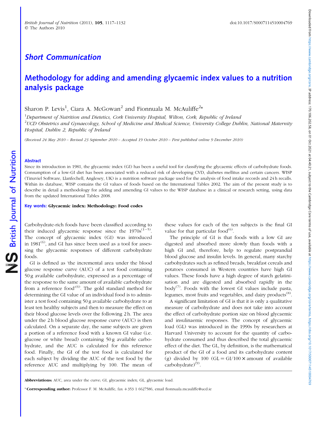 British Journal of Nutrition (2011), 105, 1117–1132 Doi:10.1017/S0007114510004769 Q the Authors 2010