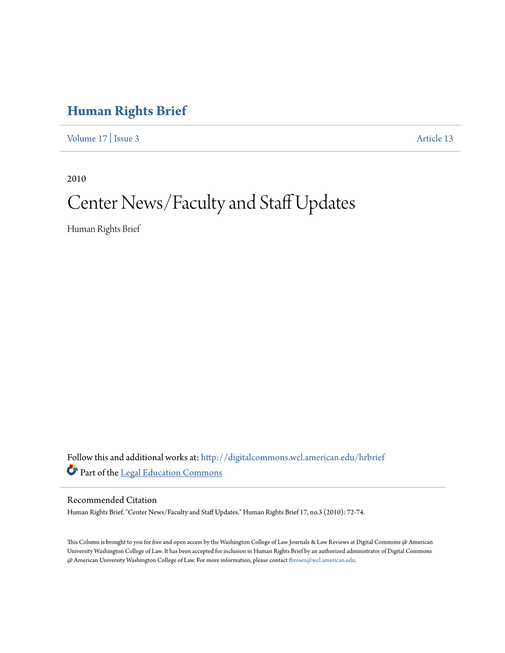 Center News/Faculty and Staff Updates