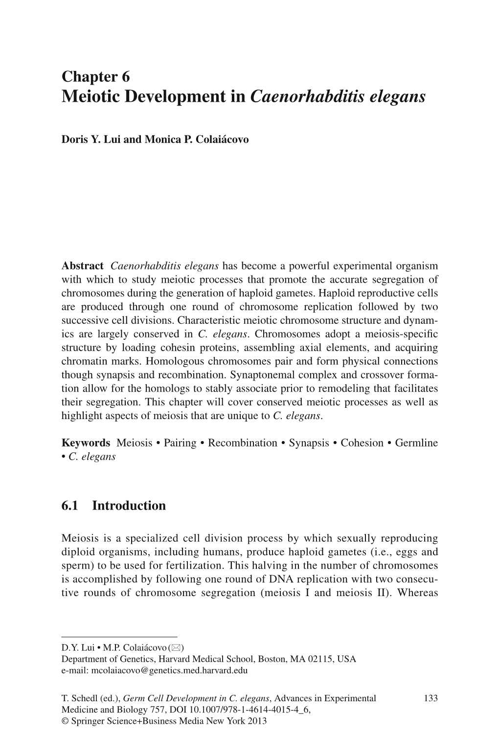 Meiotic Development in Caenorhabditis Elegans